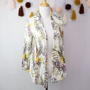 Show Me Your Mumu White Yellow Floral Print Lightweight Open Cardigan Small